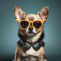 dog pet yellow fun puppy background cute glasses animal portrait chihuahua. Generative AI. Royalty Free Stock Photo