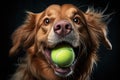 Dog Golden Retriever holding toy tennis ball Royalty Free Stock Photo