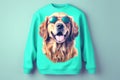 A Dog Golden Retriever With Sunglasses A Sweatshirt Mint Green Background Royalty Free Stock Photo