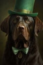 Dog in a green Irish hat at a St. Patrick`s Day celebration Royalty Free Stock Photo