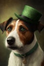 Dog in a green Irish hat at a St. Patrick`s Day celebration Royalty Free Stock Photo