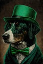 Dog in a green Irish hat at a St. Patrick`s Day celebration Royalty Free Stock Photo