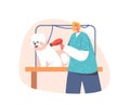 Dog Grooming Service Concept. Hairdresser Female Character Holding Electric Hairdryer Equipment. Groomer Drying Animal