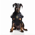 Dog guard on a white background. Security agency. Dog training Royalty Free Stock Photo