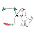 Dog hand drawn sitting with christmas hat and bubble speech and