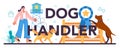 Dog handler typographic header. Training exercise for social services dogs