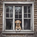 Dog Hanging Out of of Window Royalty Free Stock Photo