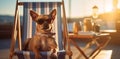 relax dog summer funny lazy vacation chair sunglasses beach pet. Generative AI.