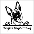 Dog head, Belgian Shepherd Dog breed, black and white illustration Royalty Free Stock Photo