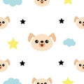 Dog head, hands. Cloud, star shape. Cute cartoon kawaii character. Baby pet collection. Seamless Pattern Wrapping paper, textile t Royalty Free Stock Photo