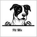 Dog head, Pit Mix breed, black and white illustration Royalty Free Stock Photo