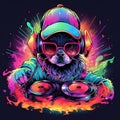 Dog with a headset listening to music vector illustration for tshirts