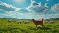 A dog herds a flock of sheep Royalty Free Stock Photo