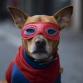 A dog in a hero\'s mask. The hero is ready to save