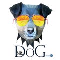 Dog Hipster man, Mr. Dog Terrier in glasses, fashion look animal illustration portrait in polygonal style, isolated on Royalty Free Stock Photo