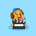 Dog holding movie clapper board for film production animal mascot cartoon logo design vector illustration Royalty Free Stock Photo