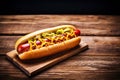 dog food bread fast background sausage hotdog sauce american hot meat. Generative AI. Royalty Free Stock Photo