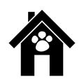 Dog house icon. Home of pet. Logo of kennel. Doghouse with paw. Cartoon design illustration for animal, puppy and pets. Symbol of