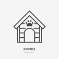 Dog house line icon, vector pictogram of kennel with paw. Animal shelter illustration, doghouse sign for pet shop