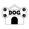 Dog house name plate logo. Bone and paws. Clipart and drawing. Vector illustration on white background.