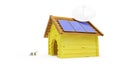 Dog house with solar panels and Parabolic antenna on a white background 3D illustration