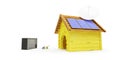 Dog house with solar panels and Parabolic antenna on a white background 3D illustration
