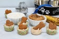 Dog Ice Cream cupcakes with a biscuit.  Yogurt, banana and peanut butter in the image Royalty Free Stock Photo