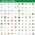 100 dog icons set, cartoon style