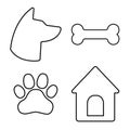 Dog Icons Set. Dog Head, Paw, Bone, Dog House. Vector