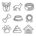 Dog Icons Set on White Background. Line Style Vector