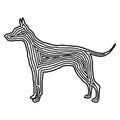 A dog illustration icon in black offset line. Fingerprint style