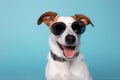 dog blue pet portrait smile cute sunglasses funny background animal. Generative AI.