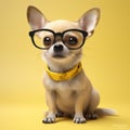 dog animal glasses cute yellow pet puppy chihuahua background smart portrait. Generative AI. Royalty Free Stock Photo