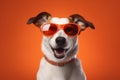 dog isolated smile background funny portrait orange cute sunglasses pet animal. Generative AI. Royalty Free Stock Photo