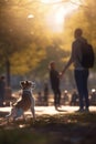 Canine Playtime: Dog and owner chasing ball in the park