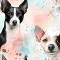 Japanese Terrier watercolor pattern. AI Generated