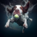 the dog jumped for the ball in the water Royalty Free Stock Photo