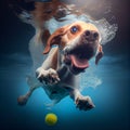 the dog jumped for the ball in the water Royalty Free Stock Photo