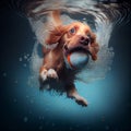 the dog jumped for the ball in the water Royalty Free Stock Photo