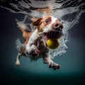 the dog jumped for the ball in the water Royalty Free Stock Photo