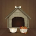 Dog kennel, food and water bowls Royalty Free Stock Photo