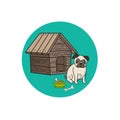 Dog kennel and mops circle icon