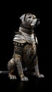 Dog knight in medieval steel armor. AI generated illustration