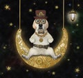 Dog labrador swinging on moon steampunk