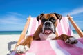 Dog Laid-Back Boxer: Unwinding on Vacation on the beach. Generative AI Royalty Free Stock Photo