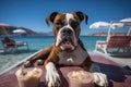 Dog Laid-Back Boxer: Unwinding on Vacation on the beach. Generative AI Royalty Free Stock Photo