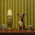 Dog And Lamp: A Playful Encounter In David Michael Bowers\' Style
