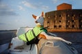 dog in a life jacket in a boat. Ibizan greyhound sea voyage