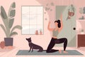 yoga dog woman relaxation lifestyle fitness training home sport body cartoon. Generative AI. Royalty Free Stock Photo