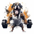 a dog lifting weights with its tongue out